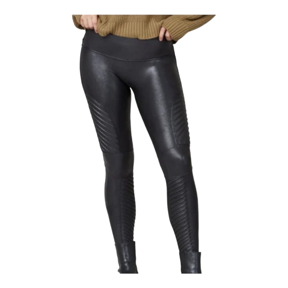 SPANX Black Faux-Leather Moto Leggings